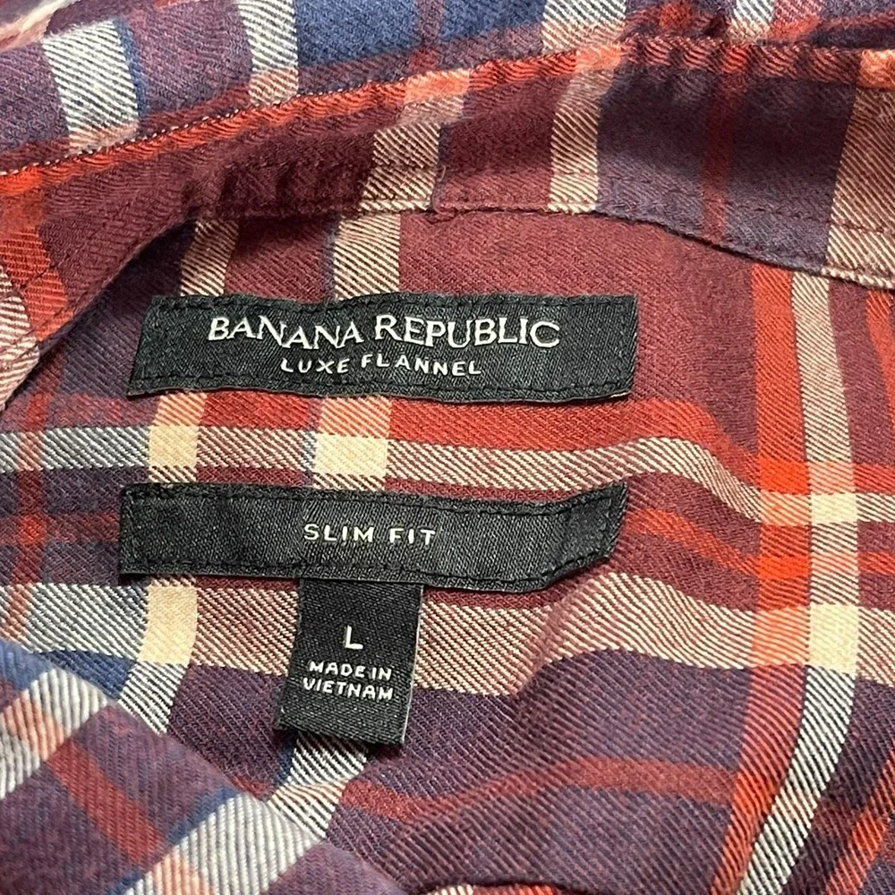 Banana Republic Luxe Flannel Slim Shirt Mens L Burgundy Plaid